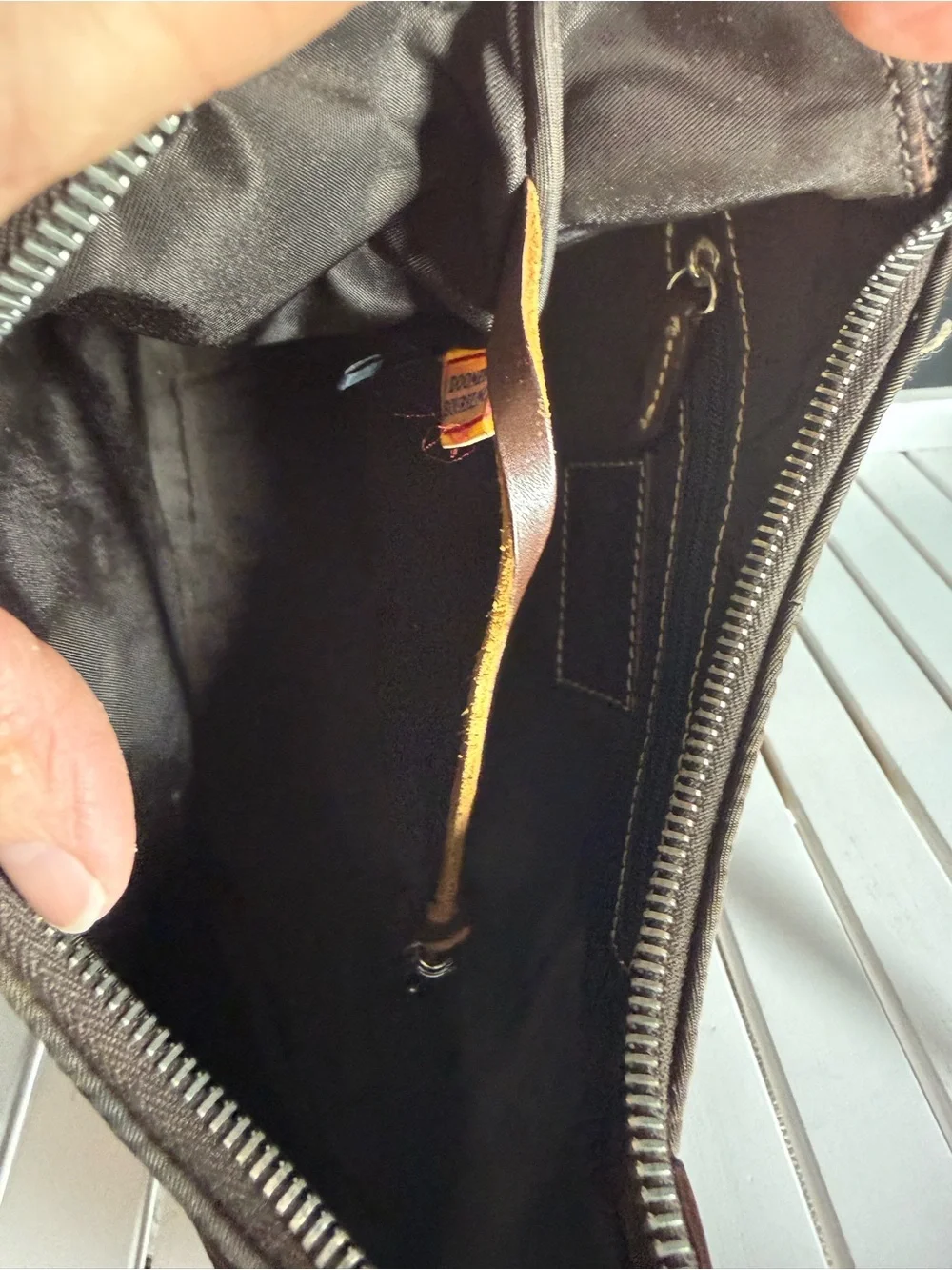 Dooney Bourke Vintage Brown Nylon Brown Leather Strap Small Hobo WAYFARER